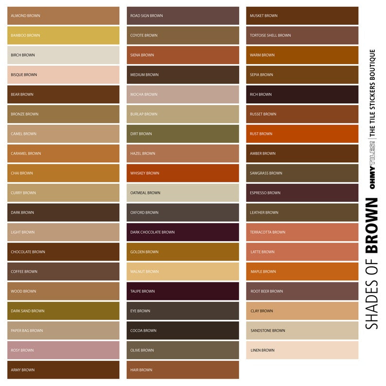Brown Color Chart Tile Stickers for Walls and Floors OhMyTiles!