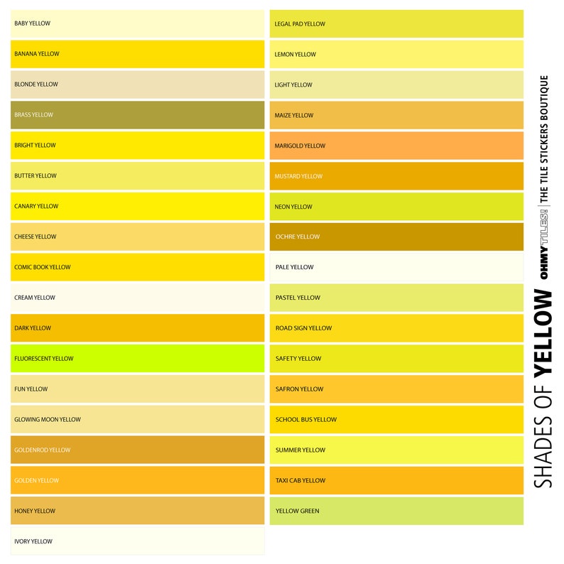 Yellow Color Chart - Tile Stickers for Walls and Floors β OhMyTiles!
